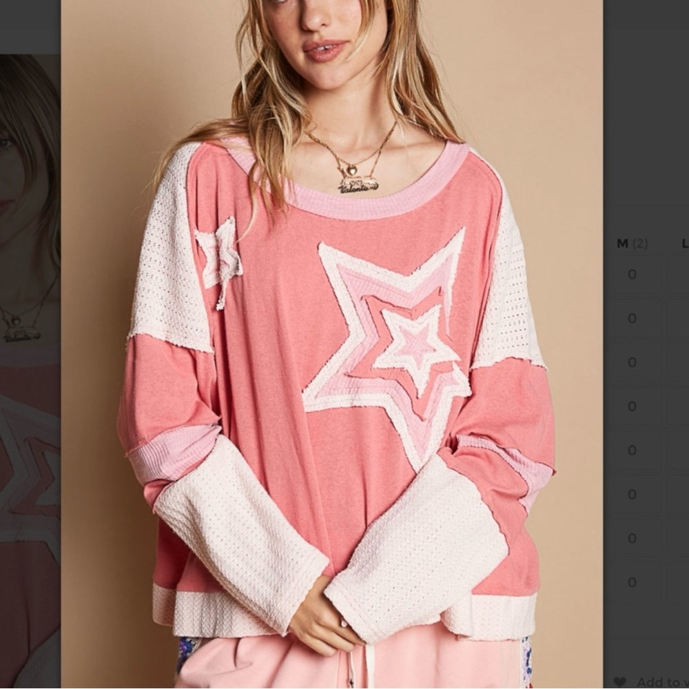 NEW - POL Pink Star Patterned Patchwork Top
